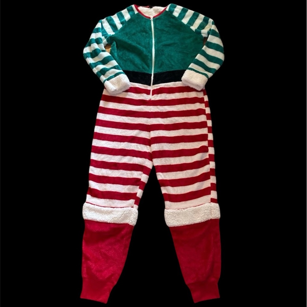 Derek Heart Holiday Elf fleece onesie.  Size small